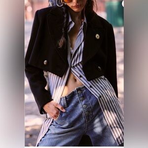 Free People Black Perry Cropped Wool Blazer